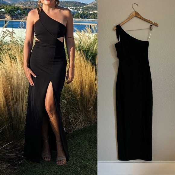 NWOT Show-Stopping Style Black One-Shoulder Cutout Maxi Dress - Picture 1 of 9